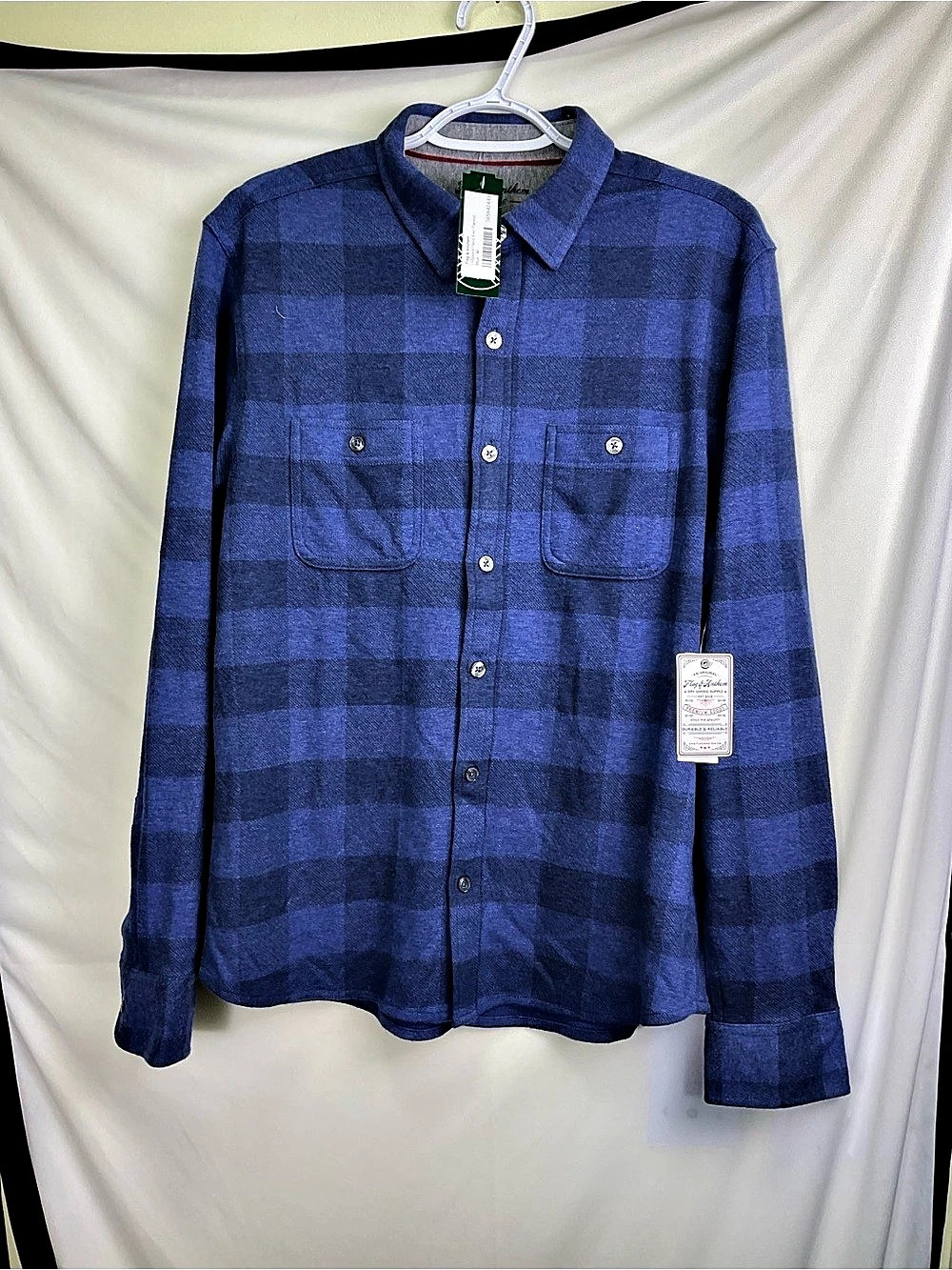 Flag & Anthem Hillpoint Hero Knit Flannel Plaid Shirt Blue